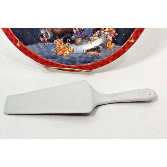 Santa Claus Christmas Cake Plate w Server Holiday Party Platter Teddy Bear Toy - Picture 8 of 8